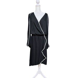 NWT White House Black Market Black Midi Dress with White Trim